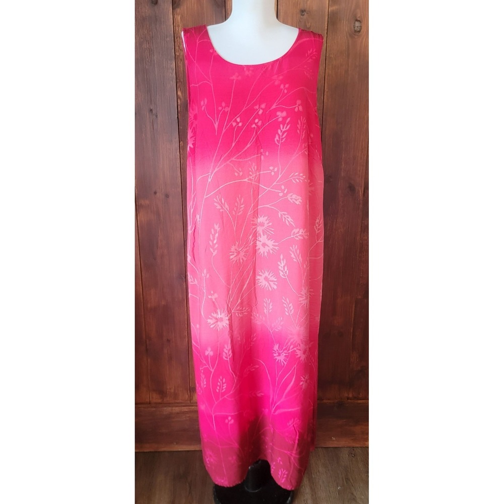 Beach Maxi Dress 18W Vintage Summer Rayon Pink Ombre Floral Sheath Runs Small🏖️